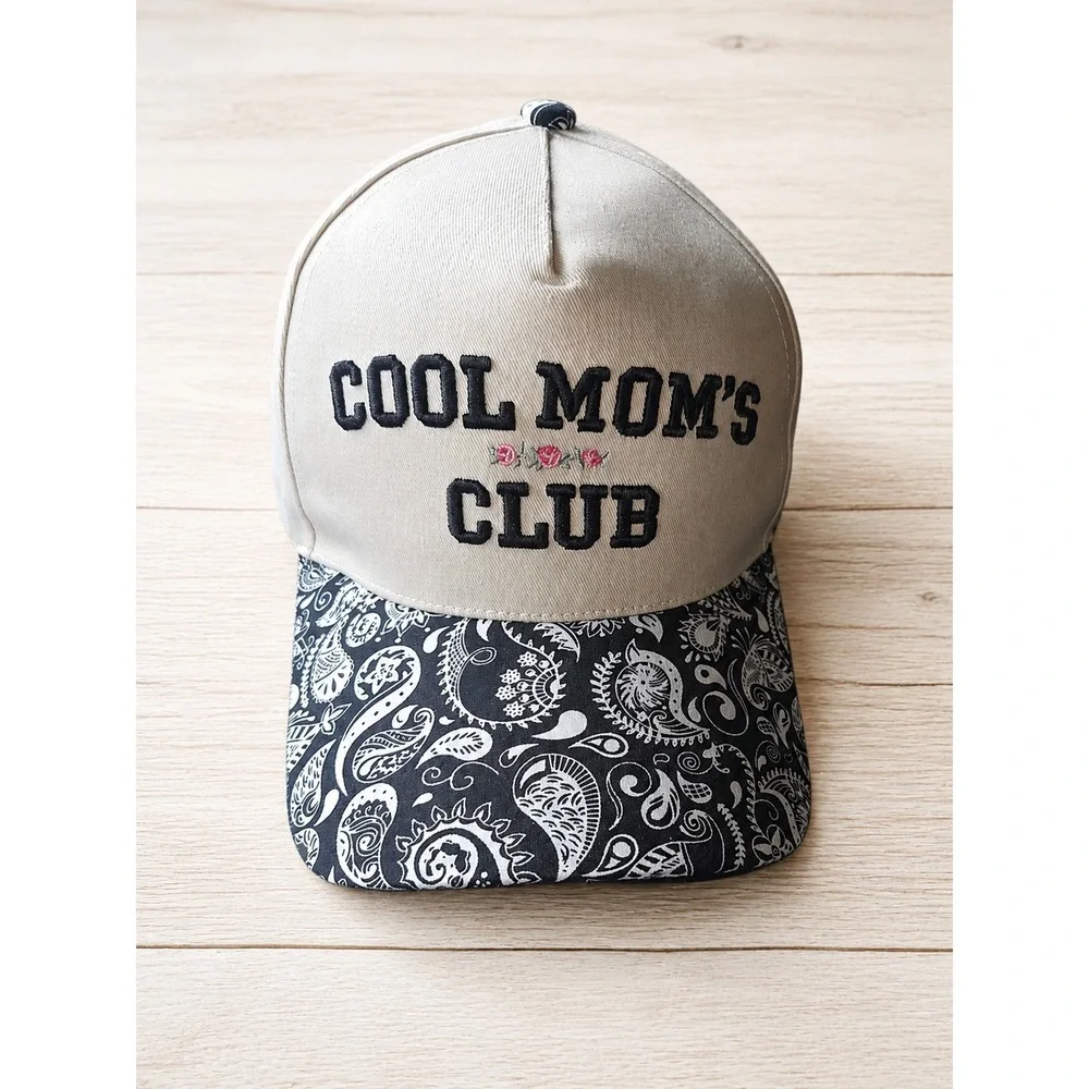 Zenana Cool Mom's Club Hat Beige Paisley Brim Embroidered Snapback Cap New